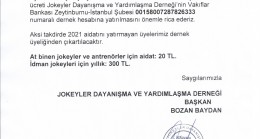 2021 YILI İDMAN JOKEYİ ÜCRETLERİ