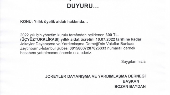 Yıllık üyelik aidatı hakkında…