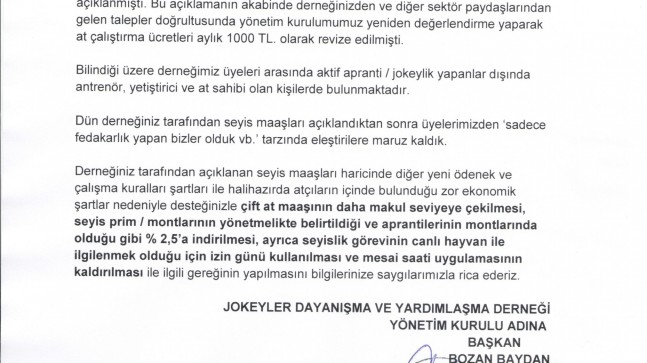 Seyis maaşlarının makul seviyeye çekilmesi ve yeni izin günleri ile mesai saatleri uygulamasının kaldırılması hakkında…