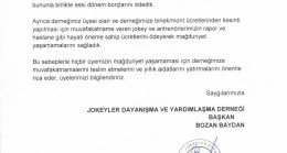 JOKEYLER DAYANIŞMA VE YARDIMLAŞMA DERNEĞİ’NDEN BİLGİLENDİRME…