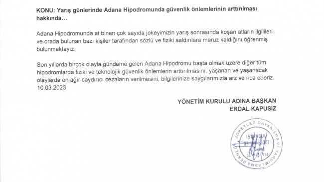 Yarış günlerinde Adana Hipodromunda güvenlik önlemlerinin arttırılması hakkında…